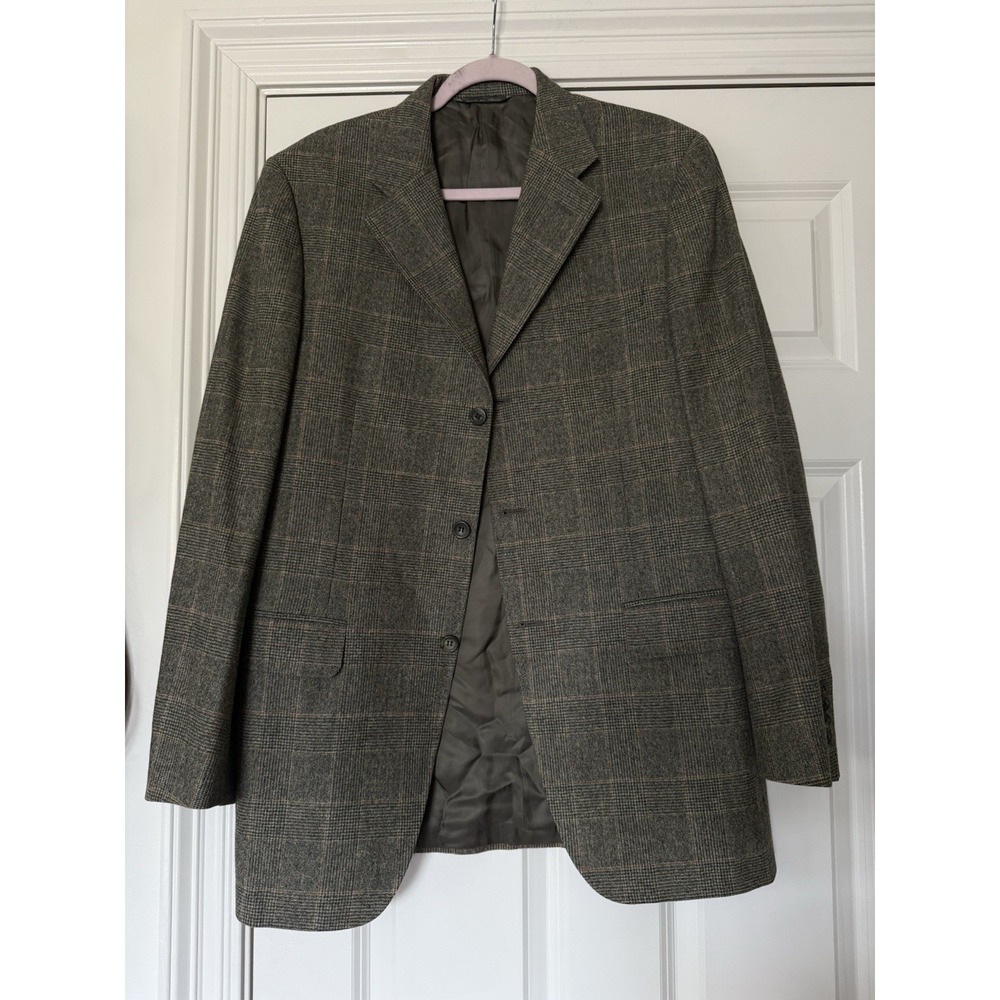 Canali Mens‎ US 40L Brown Plaid 100% Wool Blazer Jacket Sport Coat 3 Button